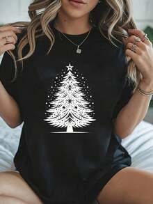 Camiseta de Navidad de la familia de elfos gruñones más probable - Camiseta de manga corta 100% algodón para mujeres de otoño, camiseta con patrón de diversión familiar de copos de nieve de Navidad - Blanco y Negro - Ver 1