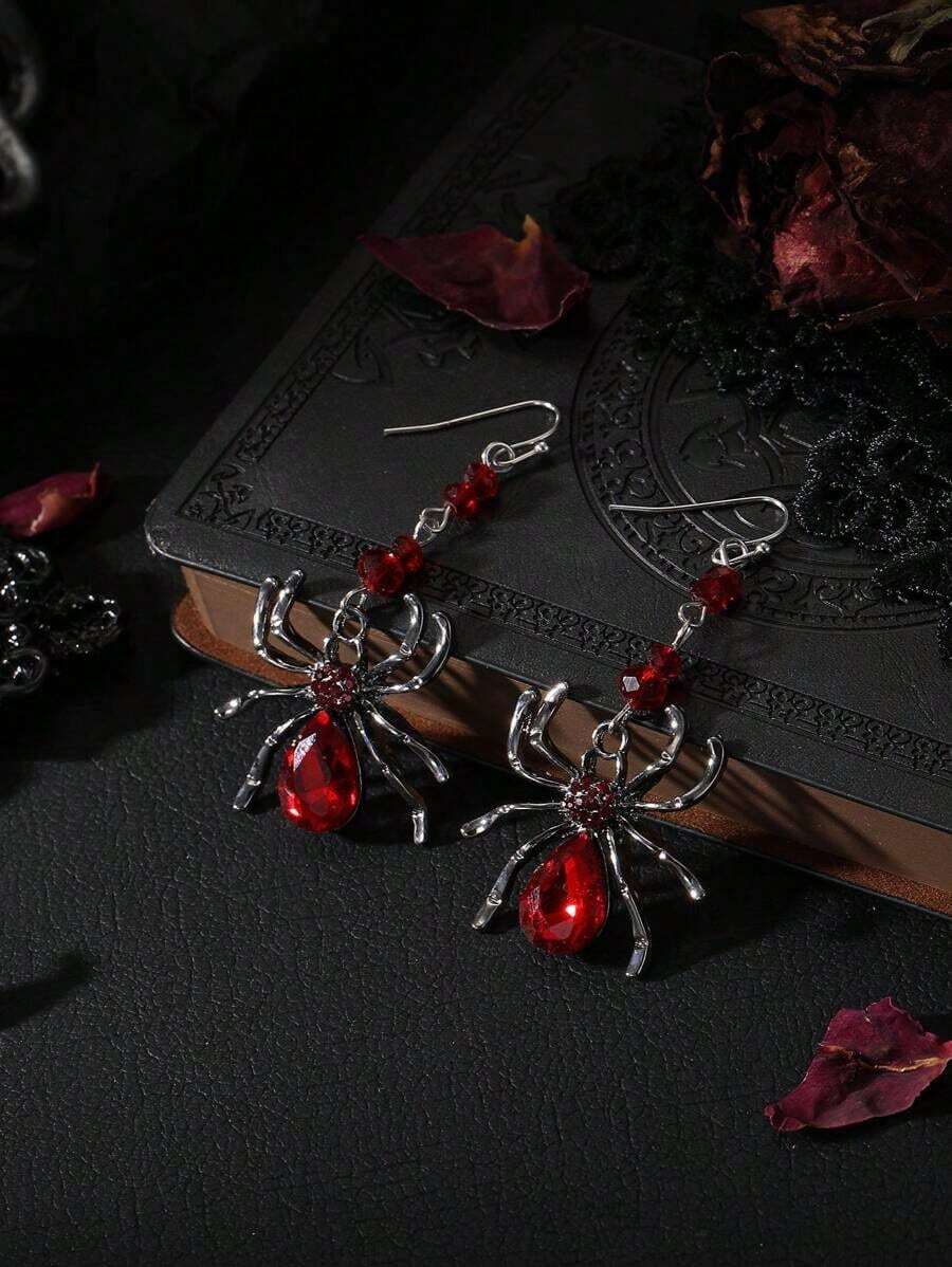 1 Pair Women's Halloween Gothic Spider & Long Earrings - Punk Style Jewelry, Suitable As Festive Accessories & Halloween Gifts - 彩色 - 查看 1