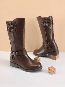 Girls Knee High Boots, Equestrian Style Fashion Boots For Toddler/Little Kid/Big Kid - 棕色 - 查看 1