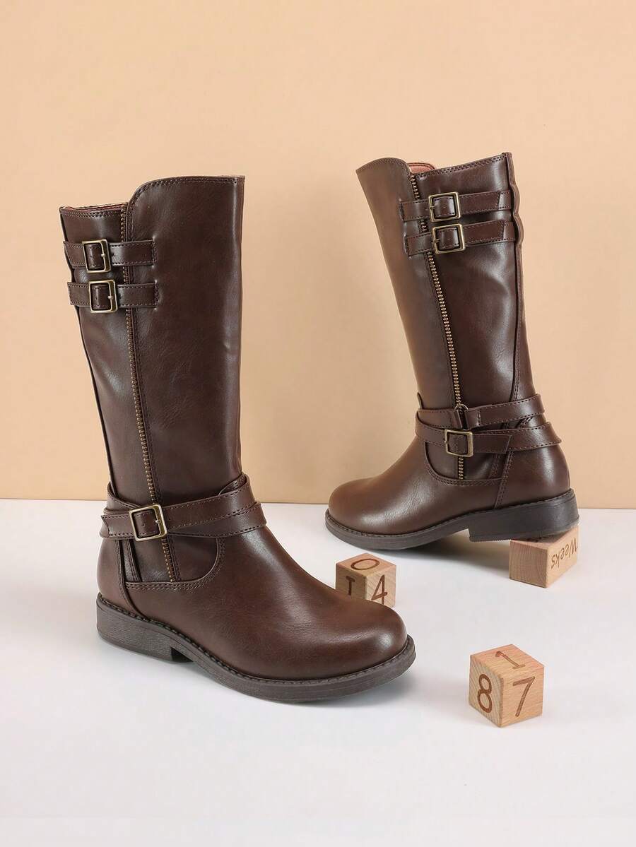 Girls Knee High Boots, Equestrian Style Fashion Boots For Toddler/Little Kid/Big Kid - 棕色 - 查看 1
