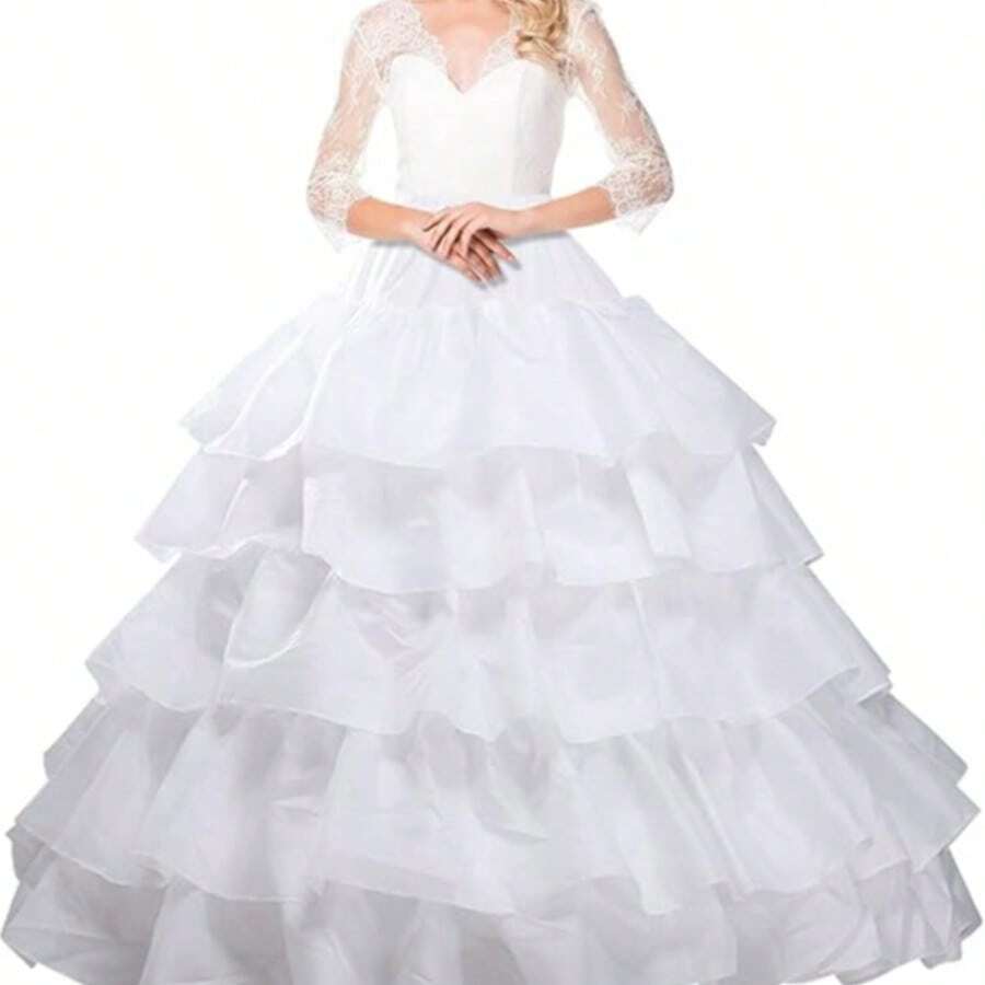 1pc White Women's Layered Ruffle Maxi Skirt, Halloween Costume Accessory, Wedding Decor - White - View 1