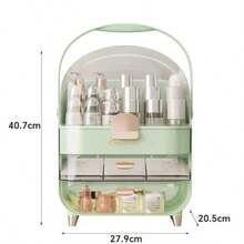XL Large Make Up Organiser Cosmetic Vanity Case Box 2 Drawers Skincare Storage - Green + Brush Holder - View 3