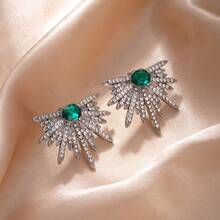 1pair Sparkling Wing - Shaped Earrings Full Of Rhinestone For Women, Elegant And Unique Bridal Wedding Earrings, Lightweight Statement Earrings For Prom, Party