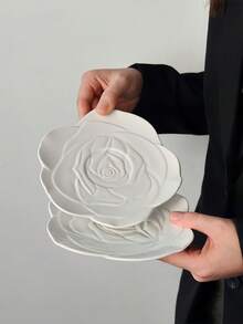 1/2/4 件不对称陶瓷玫瑰甜点盘，简约欧式花形陶瓷餐盘，多件装，适合家庭零食、水果、蛋糕、万圣节糖果、圣诞节零食、下午茶和咖啡 - 彩色 - 查看 8