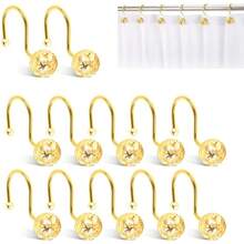 12 Ganchos Dorados para Cortina de Ducha, Anillos Decorativos de Cromo sumergidos en Aceite, Ganchos de Cortina de Ducha de Metal Brillante a Prueba de óxido para Barras de Cortina de baño - 1 - Ver 1