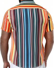 Mens Striped Shirt Casual Short Sleeve Button Down Summer Beach Shirt Tropical Hawaiian Shirtshalloween - Vàng08 - Xem 7