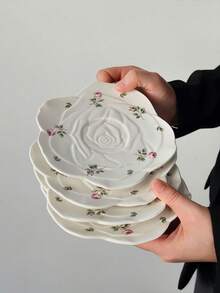 1/2/4pcs Asymmetrical Floral Ceramic Plates, Korean Ins-Style Petal Rose Ceramic High-Quality Plates, Snack/Fruit/Halloween Candy/Christmas Dessert Plates, Suitable For Home, Party, And Gifts - Nhiều màu - Xem 8