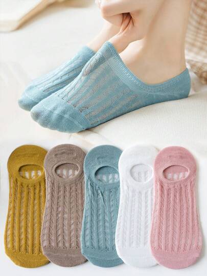 1/5 Pairs Women Summer Thin Invisible Socks Silicone Non-Slip Mesh Breathable No-Show Socks (Without Cardboard)