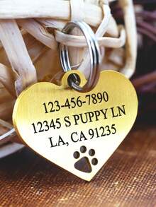 [Customized] 1 Pc With Elegant Gift Box Personalized Hollow Paw Print Heart-Shaped Stainless Steel Pet ID Tag, Can Customize Pet Name On Front, Contact Info & Address On Back, Anti-Lost Pet ID Tag Suitable For Small, Medium And Large Dogs And Cats
