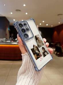 1pc Customized Family Portrait Design/Love Element Collage/High-Definition UV Printing/Electroplated Corner Anti-Fall Black Lens Protection Phone Case, Meets Customer's Personalized Needs! Compatible With Apple 17Air, 1promax, 11/12/13/14/15/16/PROMAX, /A13/A14/A15/A53/A55/A54/A55/S23/S23ultra/S24ultra/S24/Sam, Galaxy, Can Be Used As A Gift For Anniversaries, Holidays, And Daily Use - Baby Blue - View 4