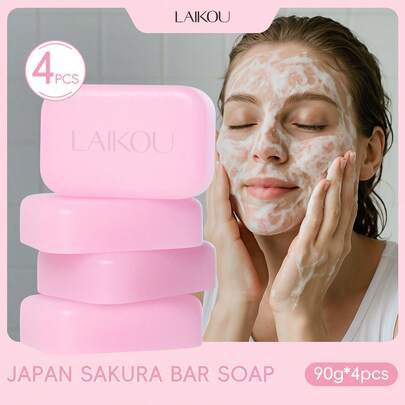 LAIKOU 4块日本樱花香皂，每块90克，保湿舒缓，适合日常沐浴、护肤、SPA等。