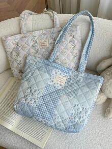 1 PC Printed Floral Patchwork Women Elegant Casual Quilted Shoulder Tote Bag Portable Large Capacity Shopping Bag Mommy Bag, For Office Commuting Travel And Vacation Essentials Cosmetics Makeup Toiletry Storage Bag, For Mobile Phone, Wallet, Sanitary Napkins, Keys, Laptop Computer, Wired Earphones, Earpods, Headphones, Charger, Lipsticks, Perfume, Skin Care And Beauty Products, Friend Gift Holiday Gift, Gifts For Women, Christmas Gifts, Gift Ideas For Women