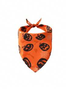 1pc Devil Pumpkin Pattern Comfortable Triangle Pet Bandana/Scarf, Suitable For Small, Medium, Large Dogs Halloween Gifts And Decorations For Dogs