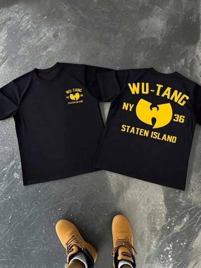 Men's% Cotton Clan Double Sided Digital Printed 220g Hop Style Black Shirt NY 36 Staten Island Tee 1Pcs