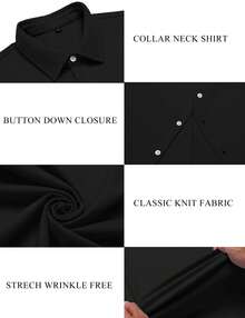 Camisas casuales de vestir de manga corta con botones y cuello para hombres, de estilo casual y elásticas, de la marca URRU - Negro - Ver 5