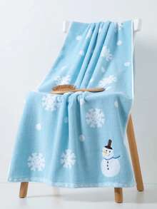 1pc Towel, Blue Color, Jacquard Christmas Snowman Pattern, Rectangular 70*140cm For Adults Swimming Bath Wrap, Or 34*74cm Hand Towel, 34*34cm Handkerchief, Quick Dry Absorbent Soft, Suitable For Bathroom, Kitchen, Travel, Holiday Gift, Gym, Beach, Hotel, Salon Shower Towels For Beauty Salon, Hotel Sports,Home Essentials, Towel, Skin Care Bath Towel Sheet - Blue - View 8