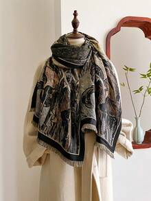 1pc Elegant Floral Jacquard Scarf, Faux Cashmere Warm Shawl For Women, Suitable For Air-Conditioned Rooms, Fashion Versatile Neck Warmer For Autumn/Winter