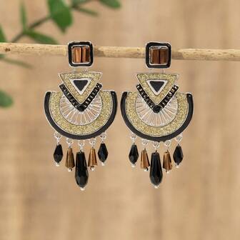 1 Pair Handmade Bohemian Enamel Crystal Earrings, Unique Shape And Color Variations, Random Floral Pattern Placement