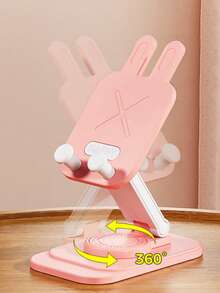 1 件 360° 可旋转卡通兔子手机支架，创意兔子形状可折叠便携式桌面支架，适用于智能手机和平板电脑 - 桌面支架 - 彩色 - 查看 2