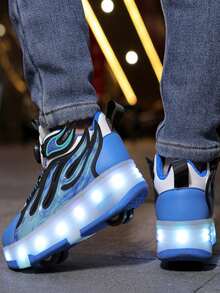 Unisex LED aufladbare Rollerschuhe, Kinder Rollschuhe, multifunktionale verwandelbare Rollerschuhe, geeignet für alle Jahreszeiten, mit abnehmbaren Rädern für Outdoor- und Sport-Rollschuhlaufen