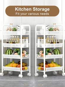 Storage Cart With Drain Basket, Mobile Shelving Unit Rolling Utility Cart, White Rolling Cart, Rolling Pantry Organizers, Kitchen Organizer, Organization For Living Room, Bathroom, Kitchen Office, Black, Home Decor, Party & Christmas Storage - 白色 - 查看 4