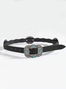 1pc Women's Western Style Oversized Accessory, Chic Personalized Boho Waist Belt - Black - View 6