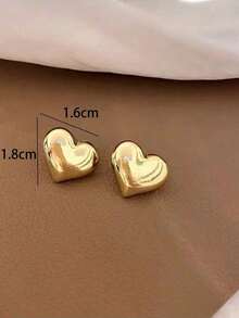 Heart Stud Earrings - 黃金 - 查看 3