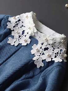 1pc Women's Elegant Black & White Lace Embroidered Detachable Collar, Floral Pattern, Beaded Decor, And Semi-Blouse Design, Versatile Accessory For Autumn/Winter Outfits For Dress For Christmas Decor