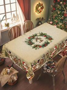 1pc Christmas Tablecloth, Vintage Santa Claus Snowman Winter Village, Polyester Tablecloth, Round/Rectangular, Christmas Party Home Kitchen Dining Table Decor, Christmas Gift - Multicolor - View 8