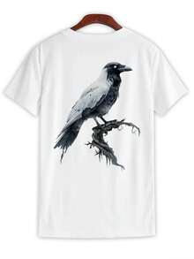 Bird On Tree Branch, Stylish Shirt, Men' S Shirts, Perfect For A More Casual Day At Work, Combining Style And Comfort, Casual T-Shirt Graphic Tees, 100 Percent Cotton Shirts, White Street Graphic Tees, Men's T-Shirt, Funny Graphic Vintage T Shirts, S-XXXL - 白色-5 - 查看 1