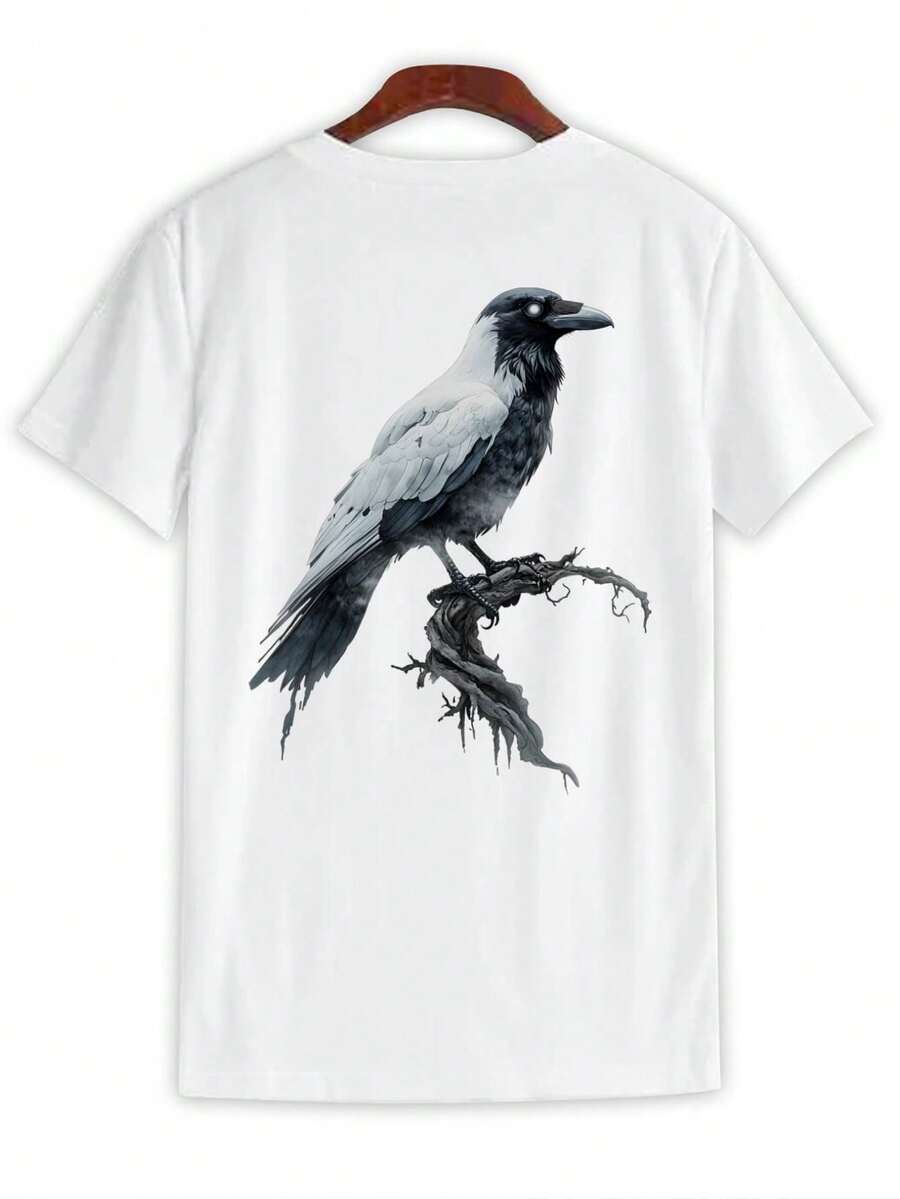 Bird On Tree Branch, Stylish Shirt, Men' S Shirts, Perfect For A More Casual Day At Work, Combining Style And Comfort, Casual T-Shirt Graphic Tees, 100 Percent Cotton Shirts, White Street Graphic Tees, Men's T-Shirt, Funny Graphic Vintage T Shirts, S-XXXL - 白色-5 - 查看 1