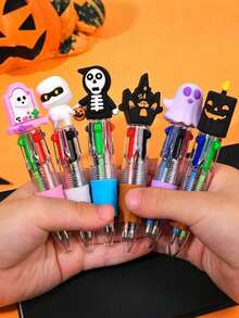 10 pièces - Stylos mini multicolores d'Halloween en 1 stylo à bille Halloween 4-en-1 mignon, stylo citrouille sorcière effrayante sorcière squelette. Convient pour les faveurs de fête d'Halloween, les cadeaux de friandises ou de fête d'anniversaire
