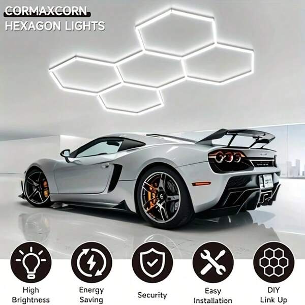 24 piezas Luces LED hexagonales para garaje - 26400LM Luces LED súper brillantes para taller - Tamaño talla grande grande actualizado, adecuado para almacén, taller, gimnasio, sótano, cuidado automotriz, lavado de autos