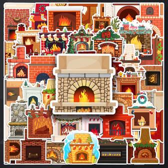 50pcs Warm Fireplace Stickers, Vintage Cartoon Creative DIY Stickers For Luggage, Laptop, Decoration