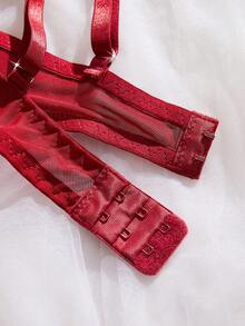 Women's Sexy Lingerie Set, Burgundy Embroidered Floral Bra And Panty 2-Piece Set, Comfortable Solid Thong, Sensual For Valentine's Day Couples