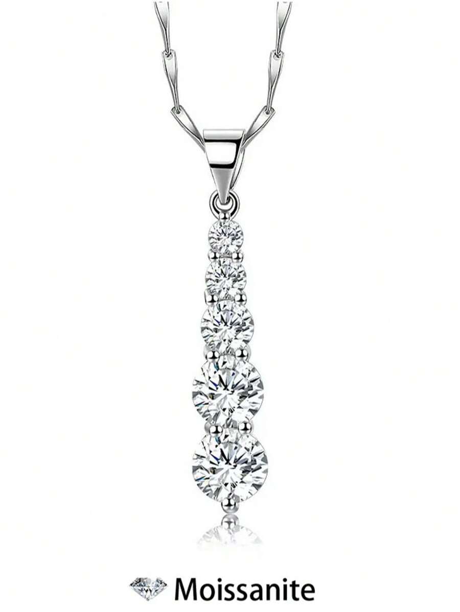 1pc Simple And Fashionable 925 Sterling Silver 3.0ct Natural Diamond Necklace, Suitable For Women's Daily Wear, Parties, Work Commute, Valentine's Day, Christmas, Mother's Day Jewelry Gift