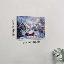1pc Solid Wood Frame Christmas Snow Scene, Cozy Home, Classic Romantic Style Theme Canvas Posters & Prints, Large Canvas Wall Art, 2D Flat, Easy Hang Tabletop Or Wall Display, For Halloween, Christmas Gifts, Bedroom, Living Room, Decoration Ready To Hang - 彩色 - 查看 5