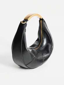 Vintage Crescent Bag, Patchwork Design, Metal Handle, Shoulder/Underarm Bag - Multicolor - View 6