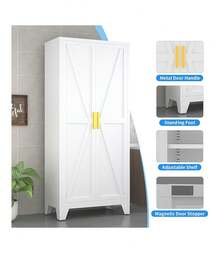 61-Inch White Metal Storage Cabinet (With Adjustable Shelves): Can Be Used As A Foyer Storage Cabinet / Filing Cabinet / Tool Cabinet. Suitable For Various Scenarios Such As Offices, Hallways, Bedrooms, Kitchens, Laboratories, Garages, Schools, Hospitals, Etc. - trắng - Xem 5