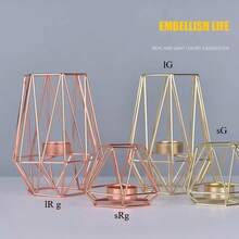 Metal Ornaments Candlestick Container Polygonal Geometry Iron Candlestick - Multicolor - View 4