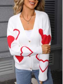 Autumn And Winter Women's Fashion Casual Sweater Button Love