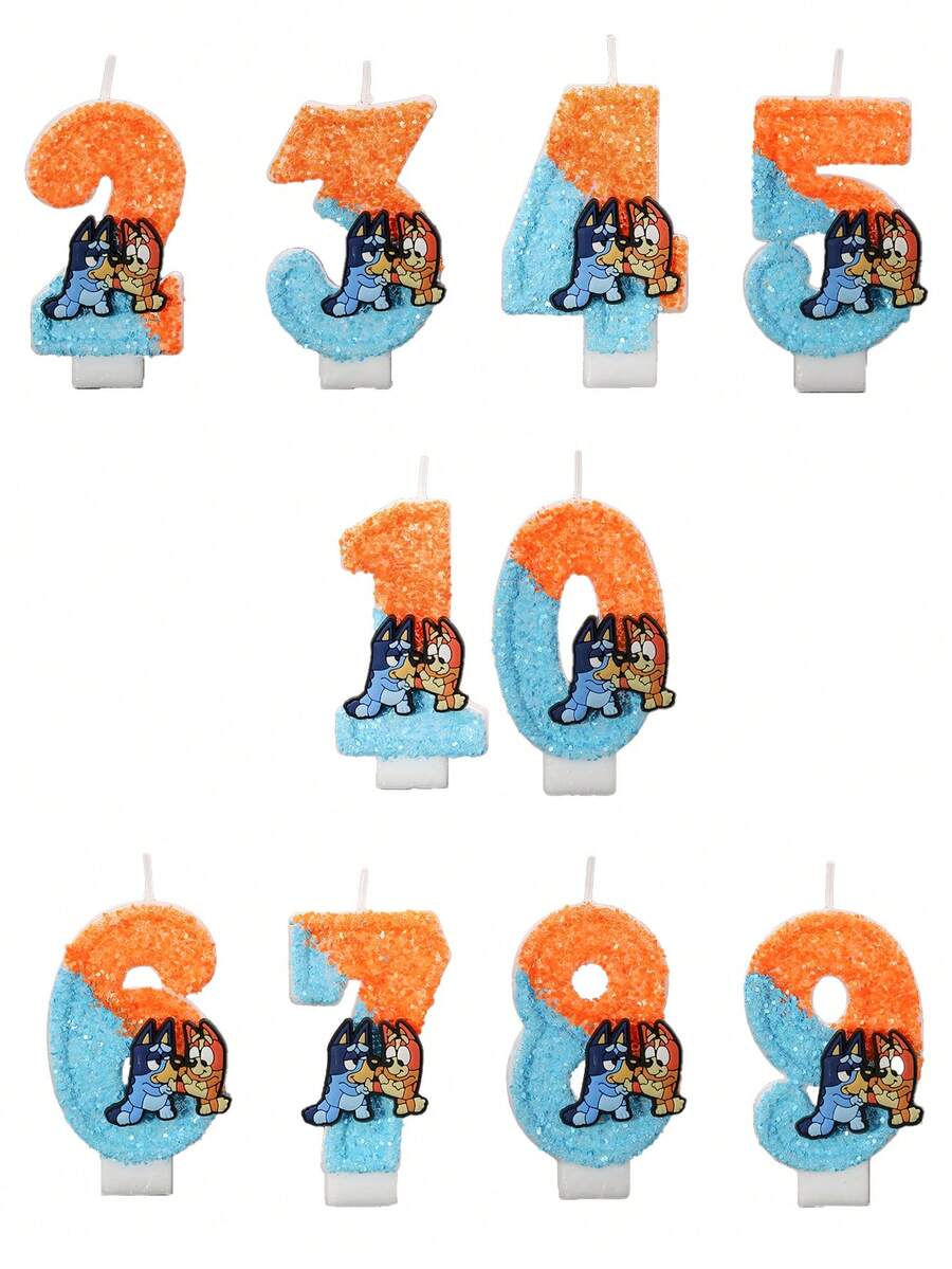 Bluey Vela de cumpleaños con números y diseño de la familia y amigos de Bluey, Bingo el perro de Bluey, estilo kawaii, para fiestas de cumpleaños, decoración y accesorios de fiesta