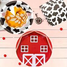 30 piezas Platos de papel desechables con tema de granja, platos de papel impresos con animales de granja de 7 pulgadas (granja, vaca, lechón, cordero, pollito, cachorro), adecuados para reuniones diarias, picnics de camping, celebraciones festivas, vajilla de fiesta, platos de fiesta, tema de granja, platos de postre