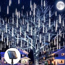 1 طقم / 8 قطع أضواء دش النيزك بالطاقة الشمسية، أضواء ستارة LED، دش نيزكي رومانسي، أضواء دش نيزكي متلألئة، 4 ألوان، حديقة خرافية، مناسبة لديكور الحفلات والحديقة والفناء والمنزل والخارج والغرفة، أضواء جنية مقاومة للماء، عنصر ديكوري ذو جو رومانسي!