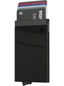 Tarjetero con bolsillo para dinero, billetera emergente, RFID anti-escaneo, estuche delgado de metal para tarjetas bancarias, puede contener 5 tarjetas y billetes - Cruz negra - Ver 6