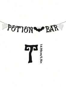 Halloween Decor Halloween New Black Glitter Potion Bar Halloween Banner, Bat Ghost Element Sign, Halloween Party Decorations Halloween Witches Haunted House Decoration Banner
