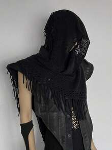 1 pieza Bufanda unisex con flecos, máscara facial de unicolor, pañuelo, accesorio versátil de triángulo, adecuado para novio, hermano, familia y accesorios de Halloween rave. Prenda de vestir cálida y suave de estilo punk callejero.