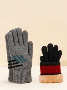 Luvas de inverno, fio de malha, tela sensível ao toque de cinco dedos com veludo grosso, luvas quentes para jogos, masculinas e estudantes, para viagem