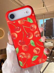 Watercolor Cherry Fruit Phone Case, A Lovely Summery Shockproof Phone Case With A Beautiful Red Cherry Pattern And Leaves,Compatible With Iphone 17Promax/17Pro/17Air/17/16Promax/16Pro/16Plus/16/15Pro - 摩卡 - 查看 6