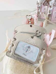 Silver PU Leather Card Holder – Ins Ballet-Themed 3-Inch Card Display Pendant With DIY Ribbon. - Silver - View 9